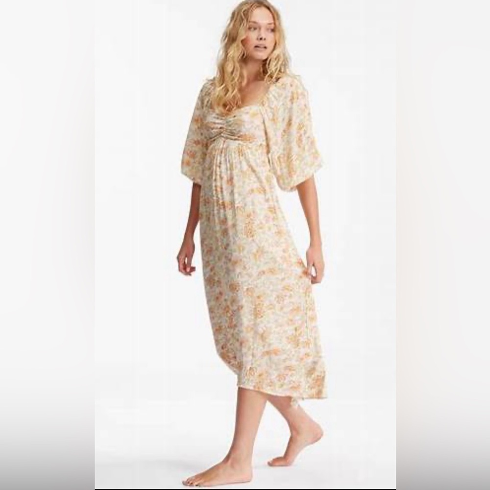 Billabong Swept Away Floral Midi Dress with Puff Sleeves